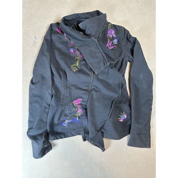 ANTHROPOLOGIE Antoinette C Embroidered Waterfall Frill Front Zip Small Jacket - Picture 4 of 14